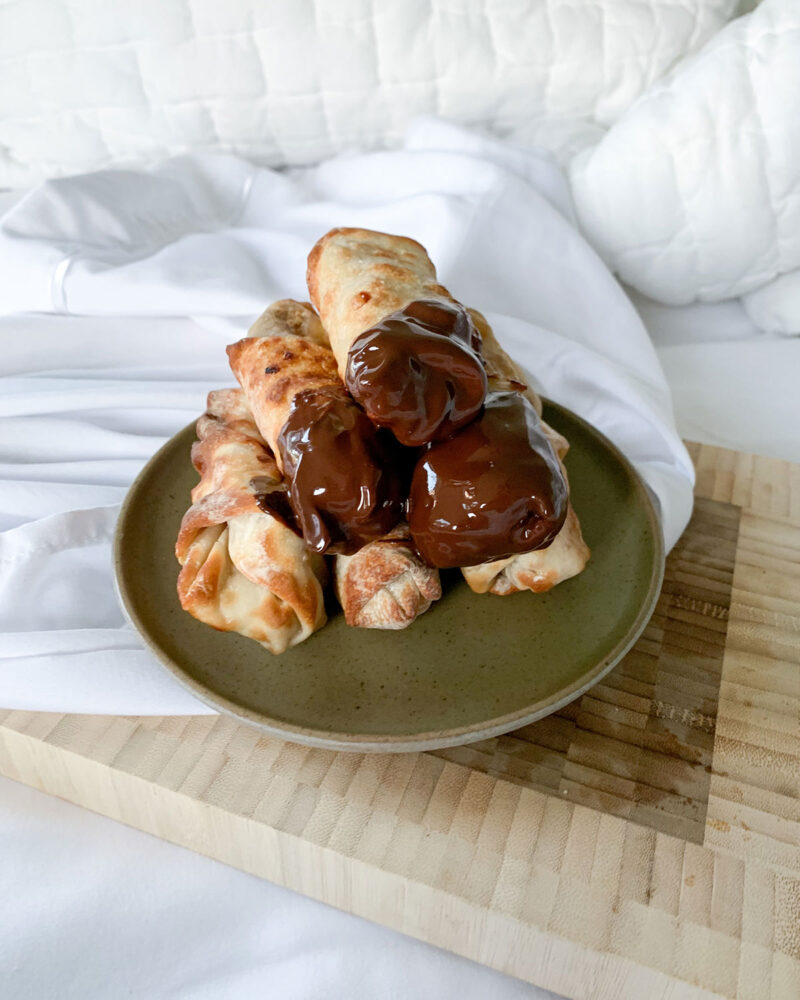 Air Fryer Apple Egg Rolls with a Caramel Dipping Sauce