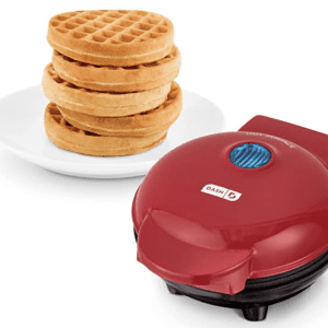 Pancake stack next to dash waffle maker