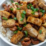 Cashew Tofu Recipe with rice and green onions