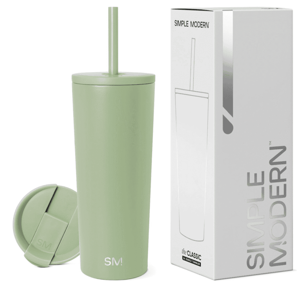 Green simple modern cup next to the simple modern box