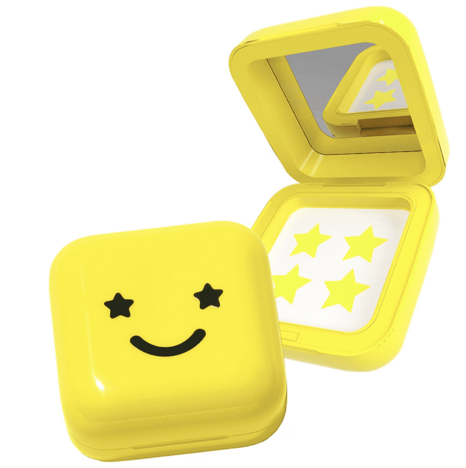 Yellow star shaped pimple stickers in a smiley face case