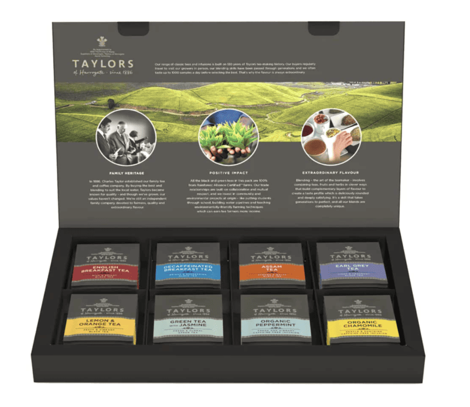 A variety tea box with 8 different types of teas