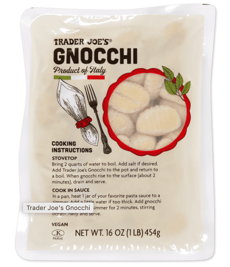 A package of gnocchi with a see through window on the front.