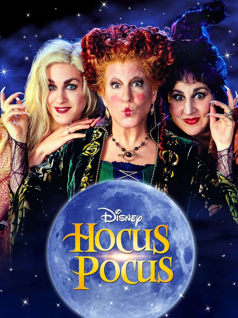 Three witches posed next to each other with 'Disney Hocus Pocus' at the bottom.