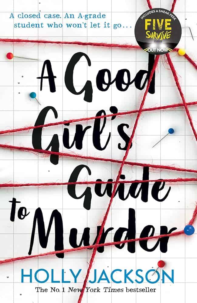 Book cover for 'a good girl's guide to murder' showing a board with string on it