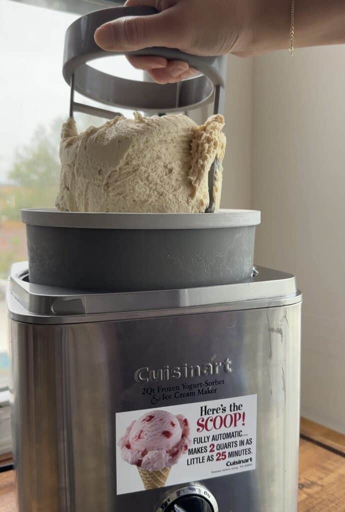 Removing the ice cream from a cuisinart ice cream maker.