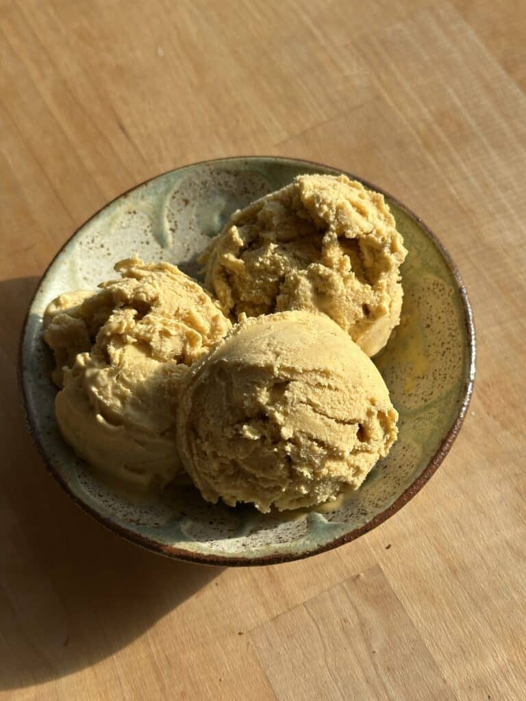 Carrot cake ice cream in a small bowl