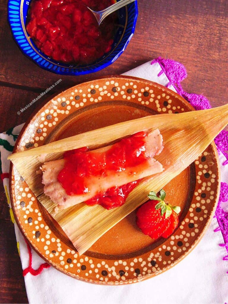 Top down shot of strawberry filled tamales.